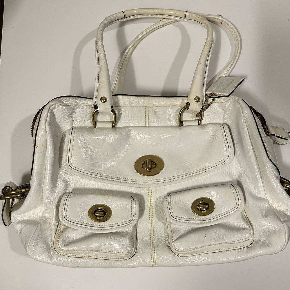Authentic COACH Peyton Patent leather archive double zip satchel